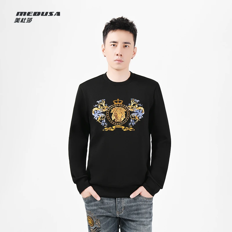 MeduSa/美杜莎男士秋冬新款休闲刺绣烫钻长袖打底衫卫衣男23300
