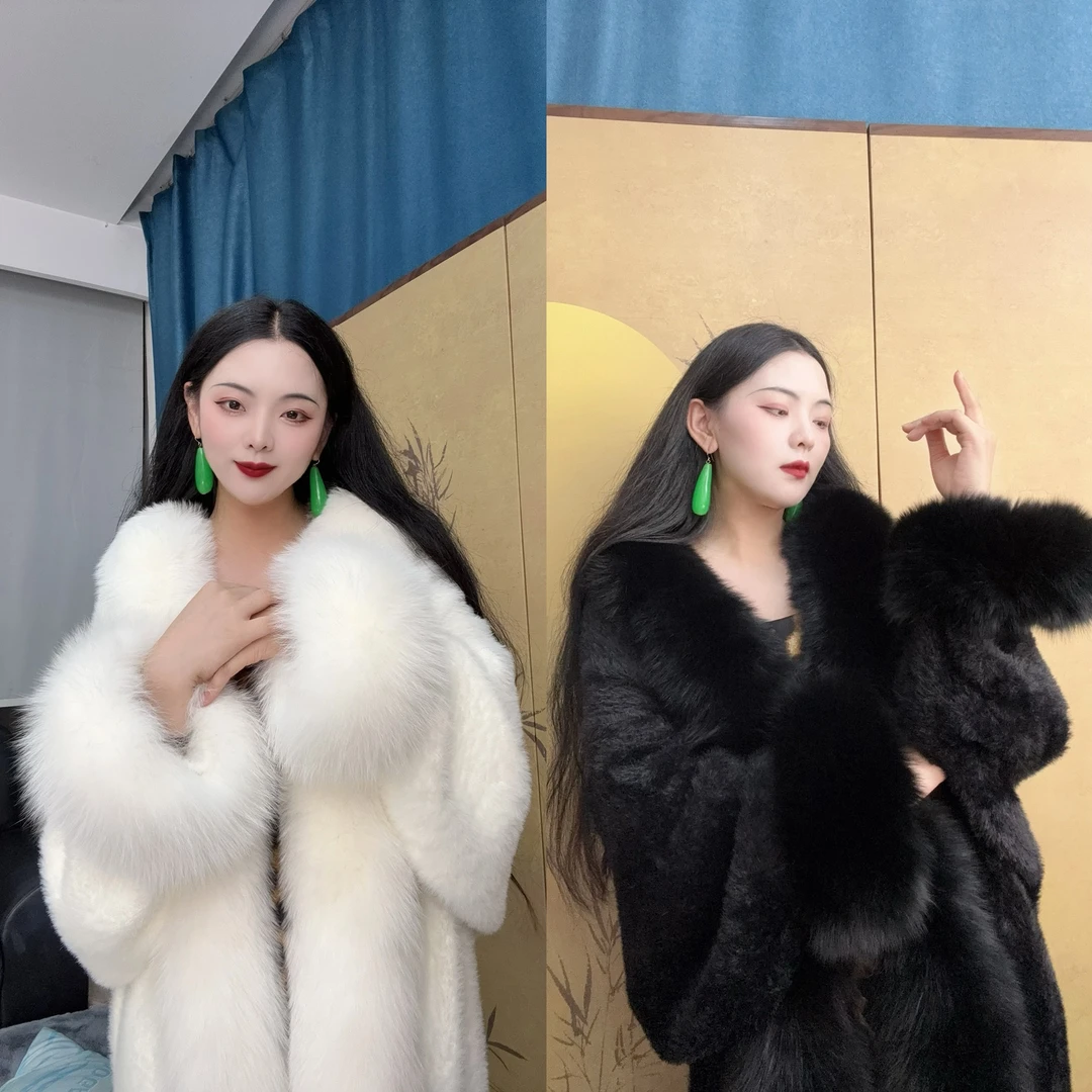 LHMknk1月子活动画报夫人原创自制一等品狐狸毛升级绒面针织大衣