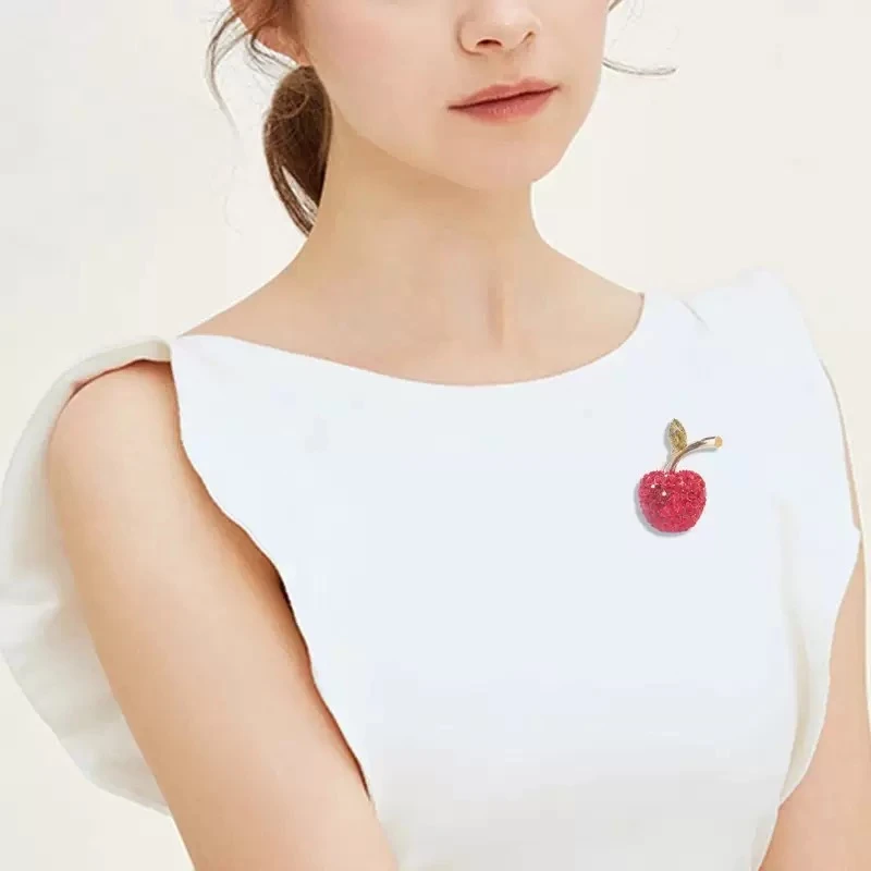 铜合金合成锆石胸针 铜合金【红苹果胸针】XZ-092
