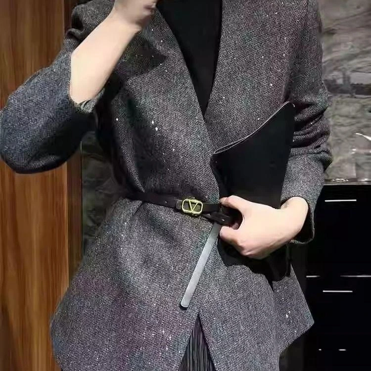 高级感格纹西装外套女欧洲站2025秋新款重工亮片收腰显瘦西服