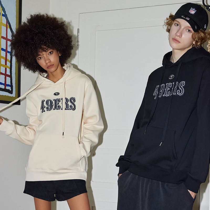 公鸡冠军黑色加绒卫衣男秋冬新款连帽落肩美式复古上衣W1082