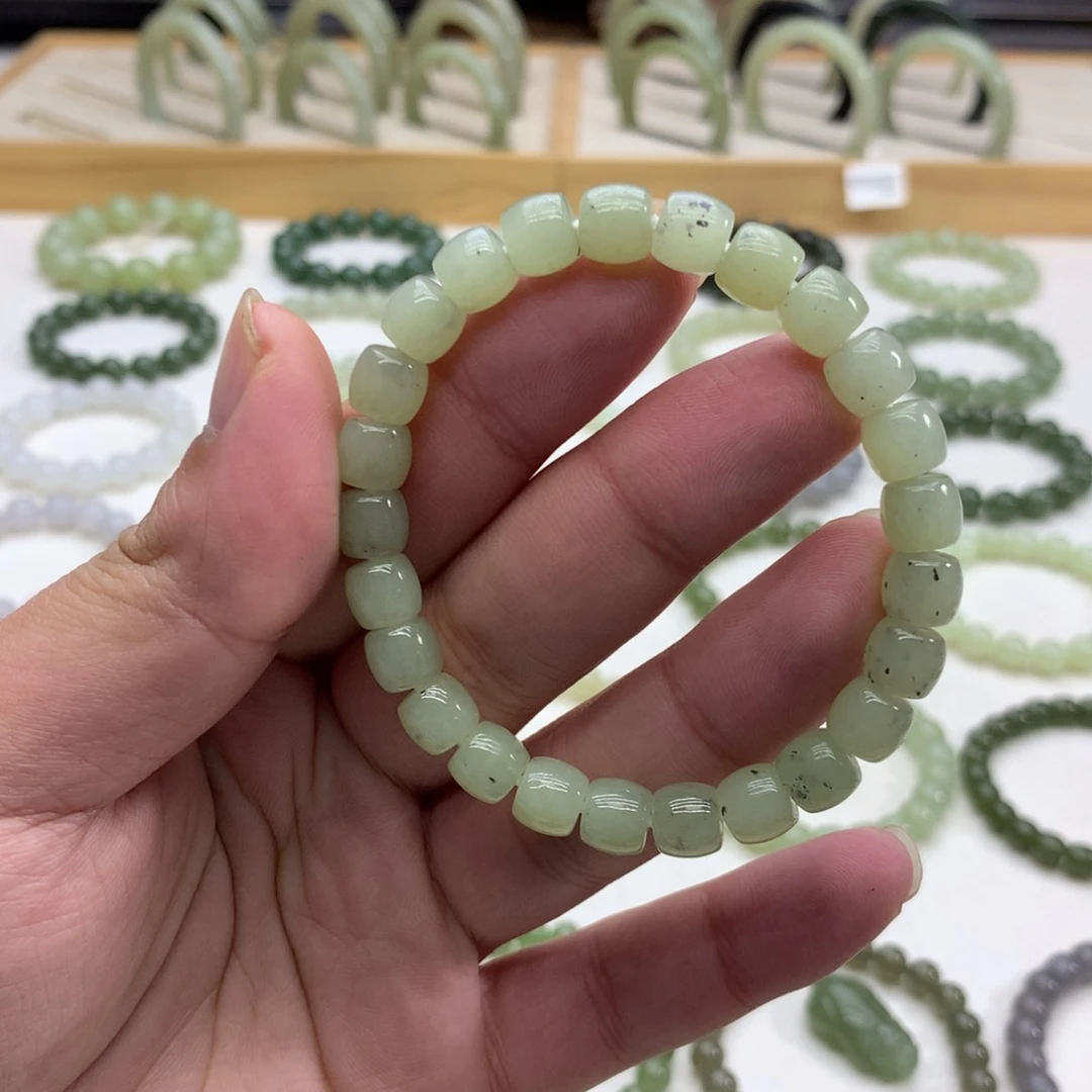 和田玉手串（直切点墨青花8）未镶嵌