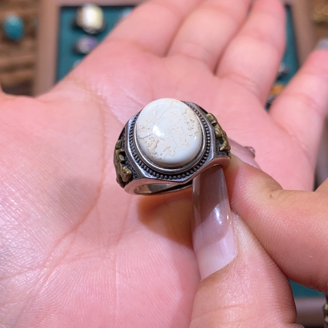 琥珀戒指银S925镶嵌戒指