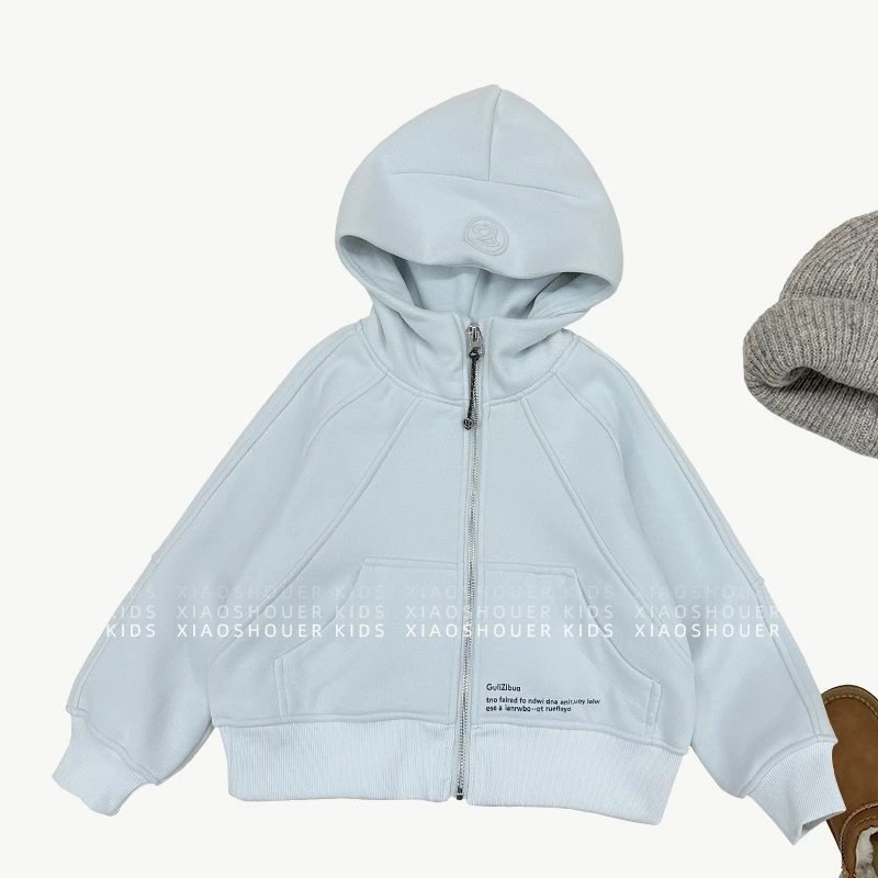 【小首尔】原版-现货-男童纯色外套冬季加绒加厚连帽上衣HBB6424