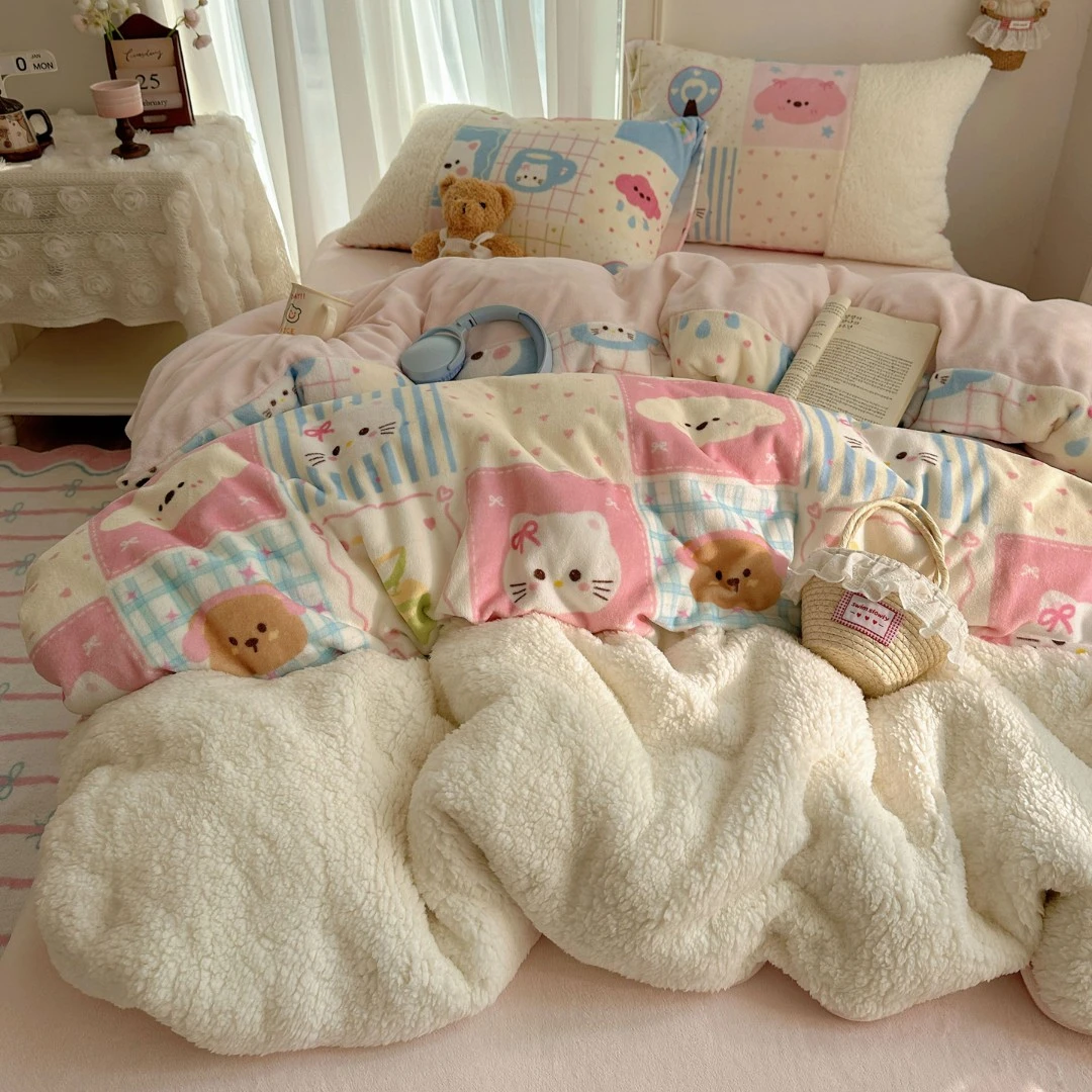 母婴A类-冬季加厚牛奶绒四件套卡通加厚双面绒学生宿舍单人三件套