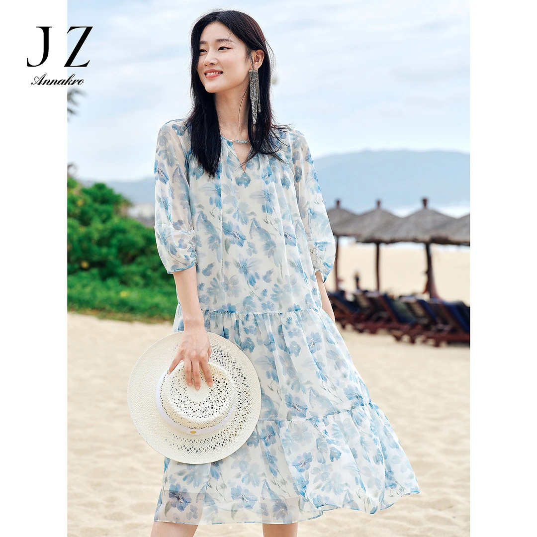 【婷婷专属】【海盐之夏】玖姿安娜蔻KWFX50034雪纺收腰连衣裙