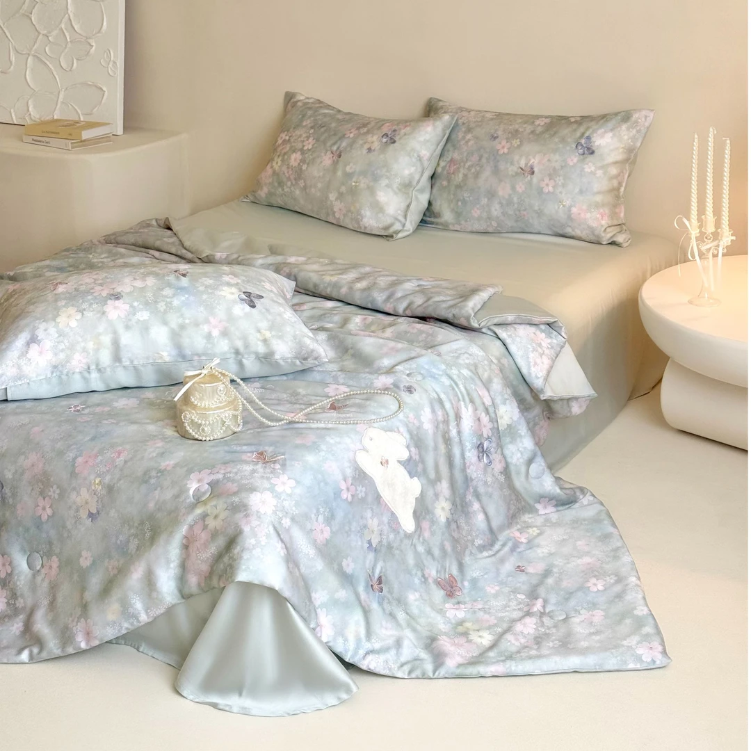 小玲子 莫奈小兔天丝夏被 高端天丝绣花夏被 夏凉被空调被