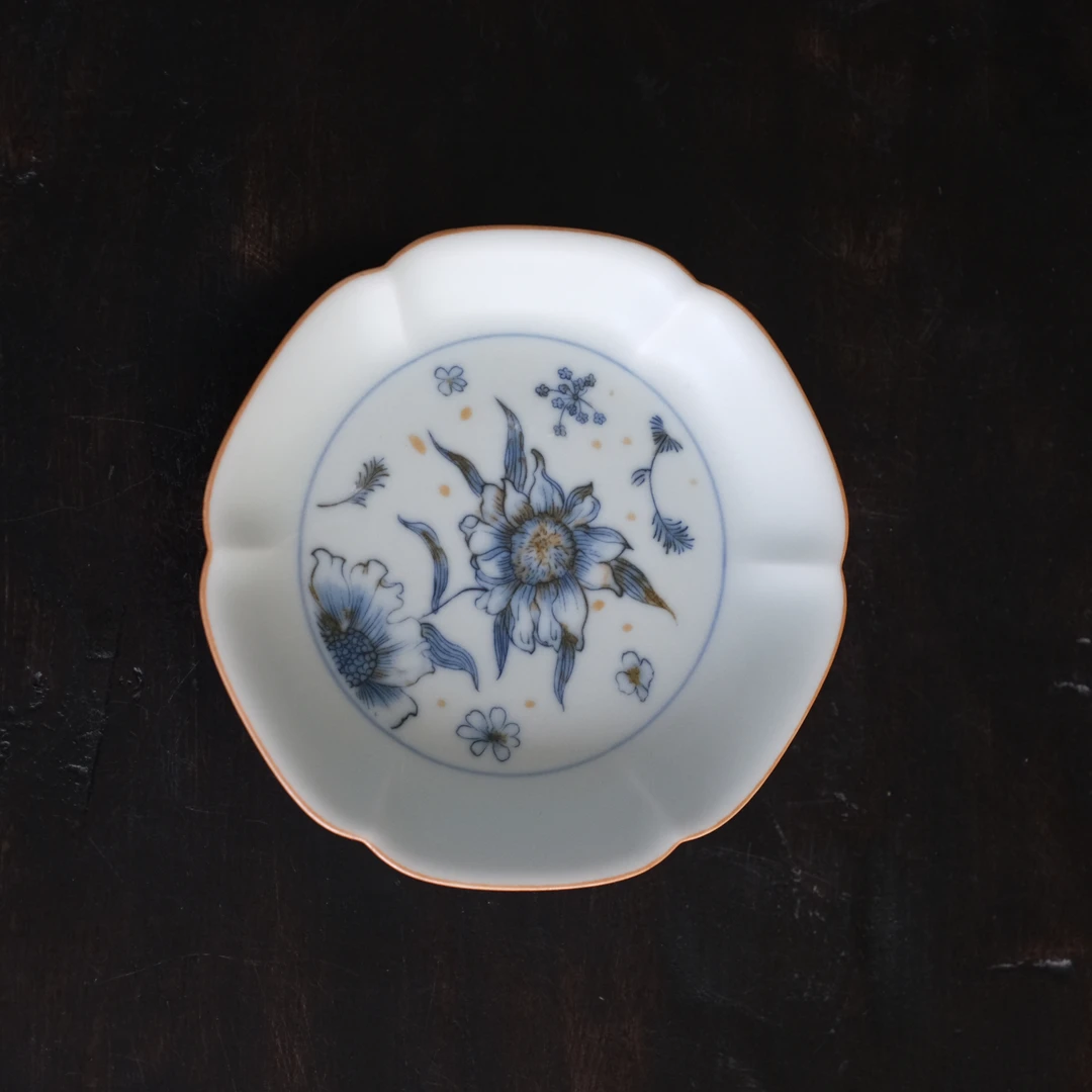 【德艺堂】向日葵亚青花型果盘 宽14cm高3.6cm（MDSP029）