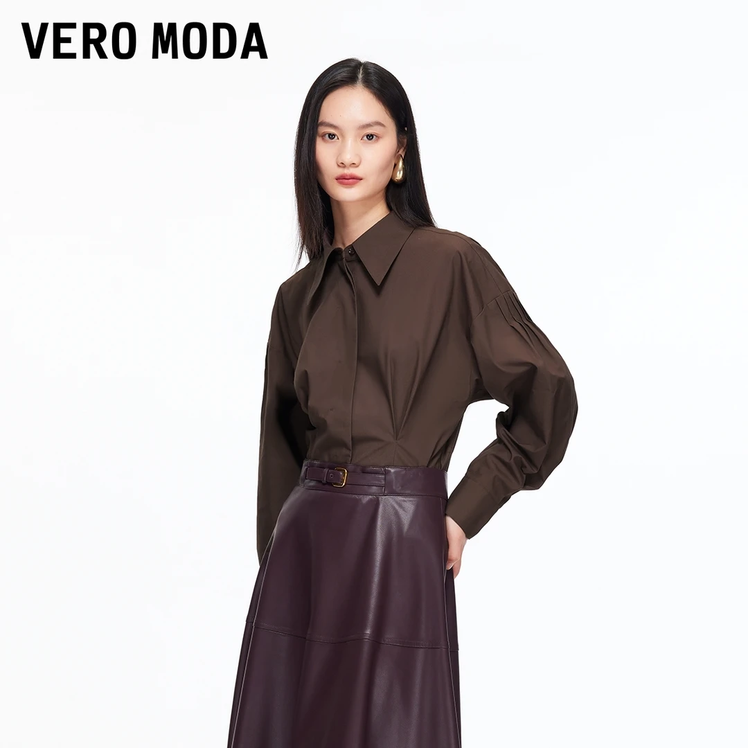 Vero Moda衬衫女2025冬季新款纯棉收腰宽松上衣时尚百搭显瘦高级
