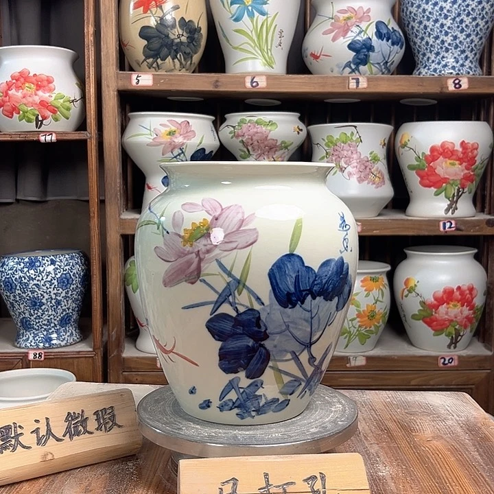 摆件高26口18.5青花荷花新款新款陶瓷