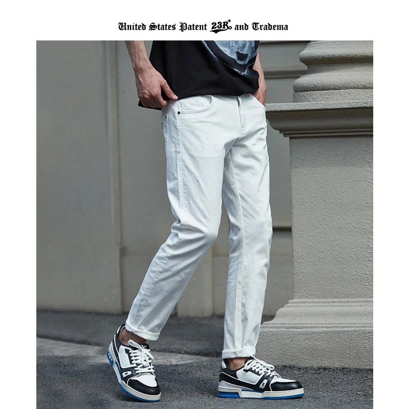 23R+纯色弹力修身牛仔长裤男款薄款时尚透气百搭男士户外RA6002