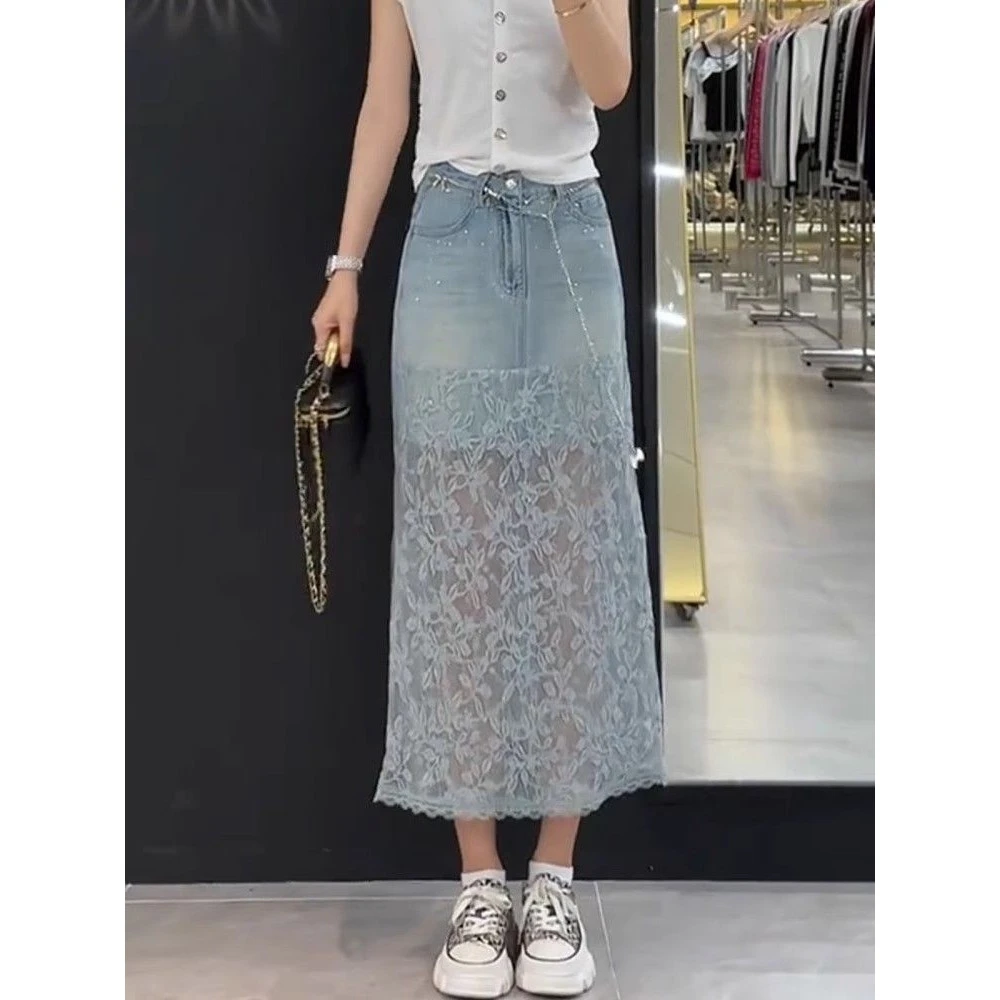 半身裙长款大码绝美气质蕾丝重工牛仔半身裙女装2025夏季新款时髦