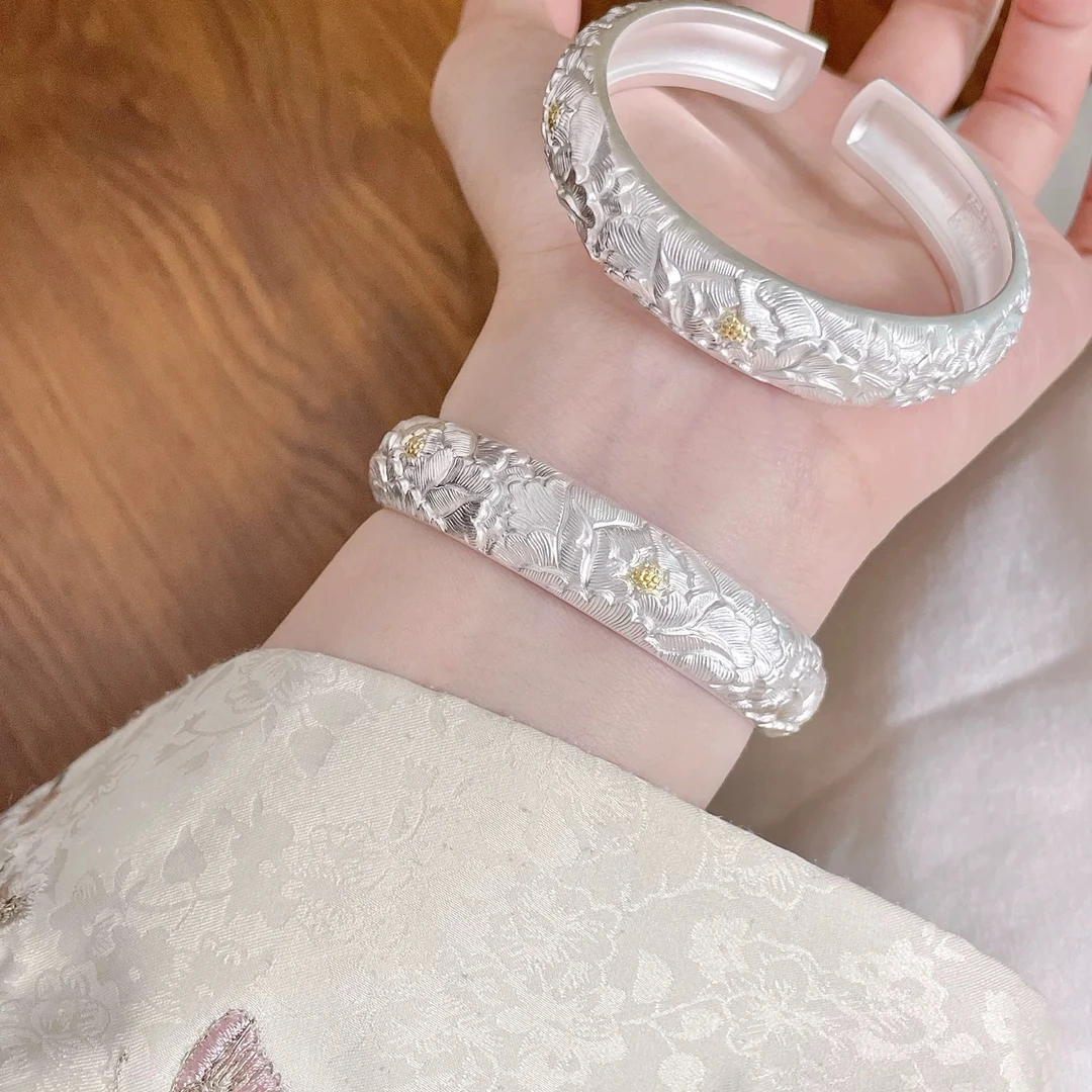 足银手镯 足银手镯【遇见金蕊】足银999.9贵妃镯传承经典实心