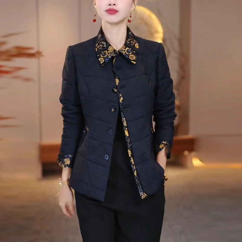 蓄热棉短款棉衣国风外套2025秋冬季新款大码中年女装时尚轻薄棉服