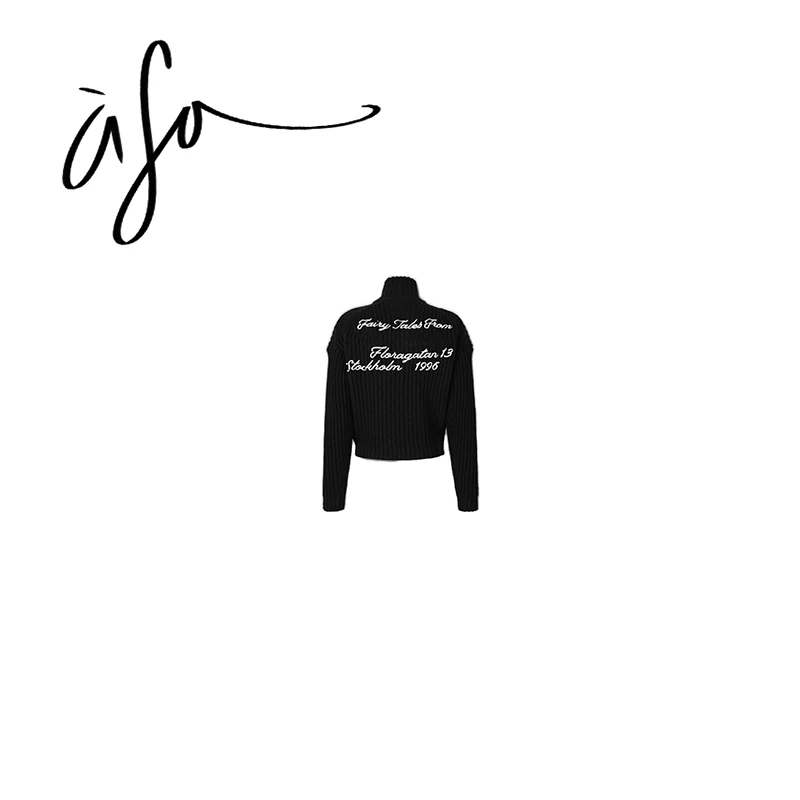 1ASA-【后背字母刺绣羊毛针织拉链毛衣外套AC】