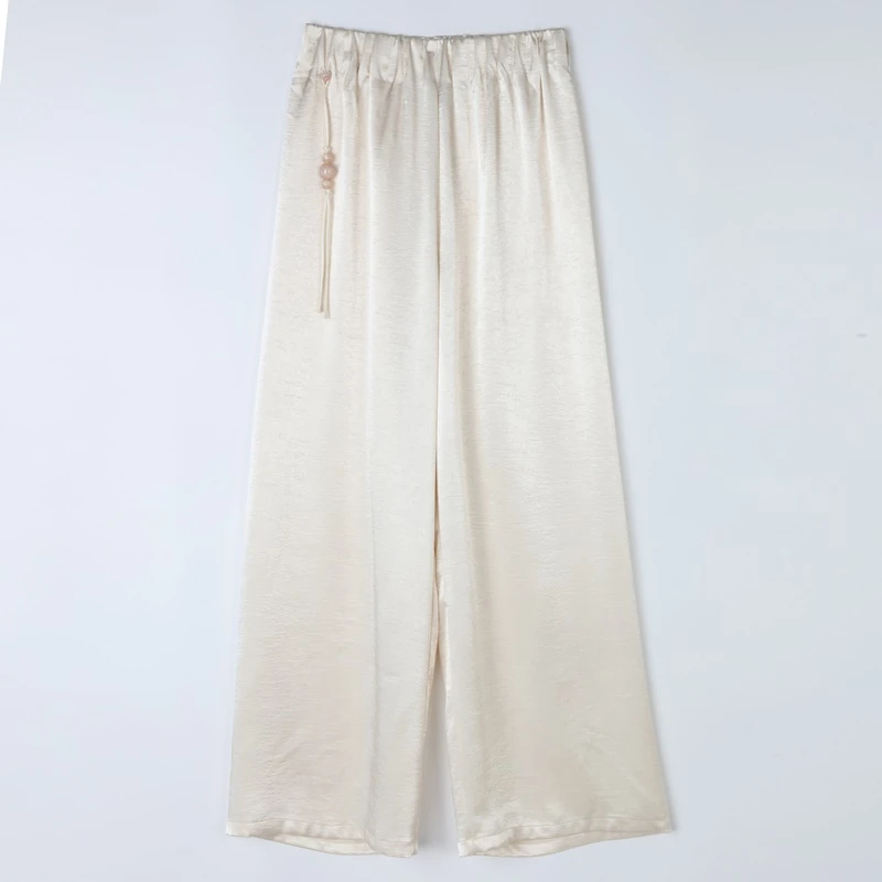 【锦云】新中式国风休闲百搭简约宽松显瘦缎面垂感直筒长裤-9067