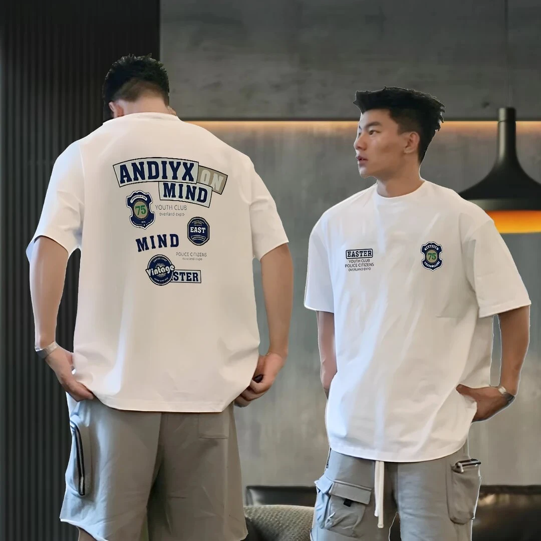 美式痞帅重磅纯棉短袖t恤男青年夏季潮牌圆领上衣印花