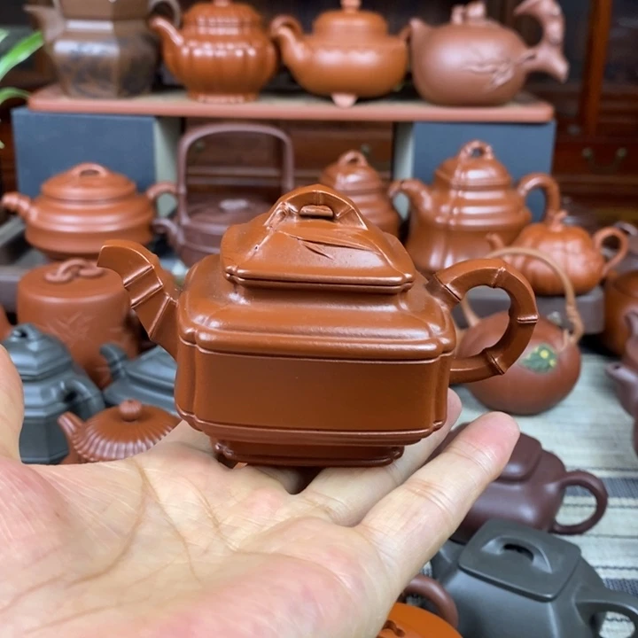 茶壶紫砂四方竹鼓150-330CC原矿赵庄朱泥特价