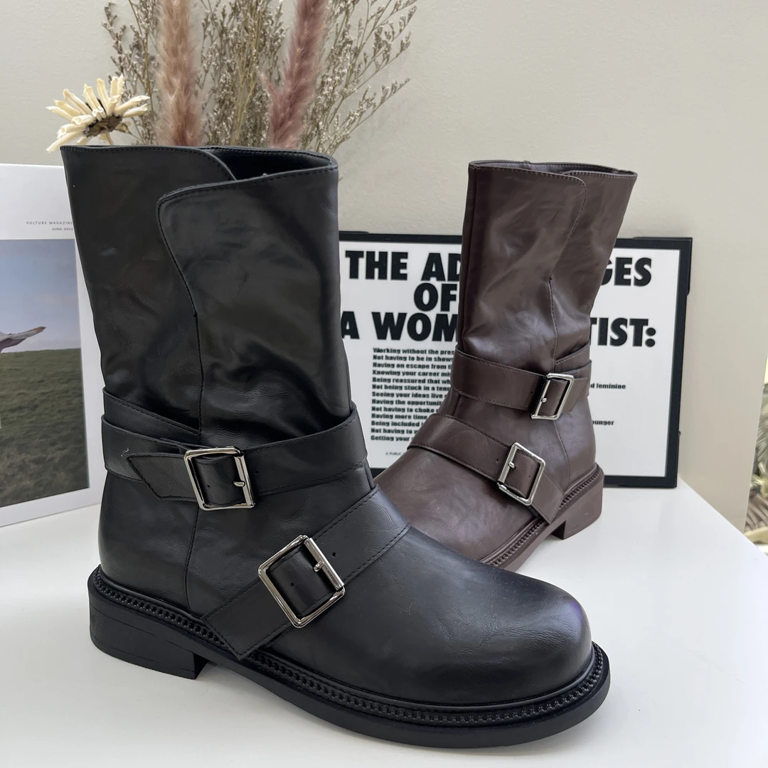 法式秋冬防滑圆头冬季女短靴英伦休闲靴子秋季