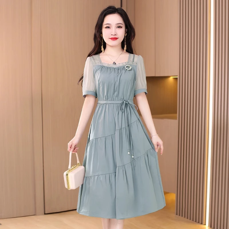 【现货】优雅新款气质时尚大气减龄休闲收腰显瘦连衣裙19456