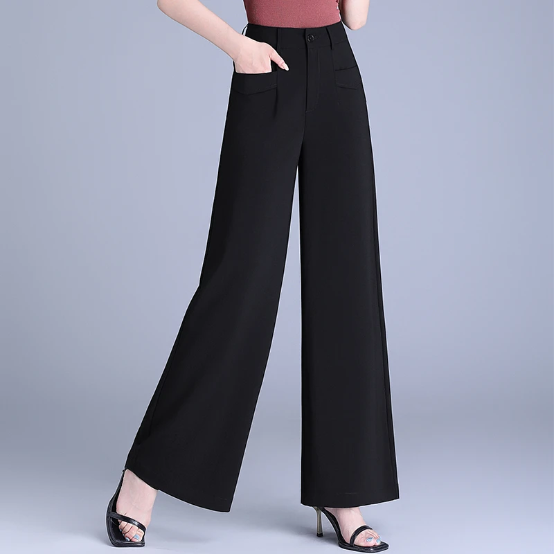 夏季薄款麻料冰丝阔腿裤女裤垂感高级感拖地长裤子百搭宽松休闲裤