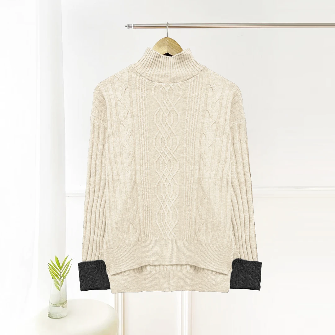 新品上新！女士半高领撞色针织套头毛衣H250