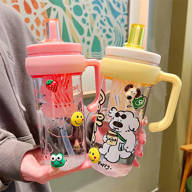 大容量冰霸杯女生高颜值可爱清新带茶隔吸管塑料杯学生把手水杯子