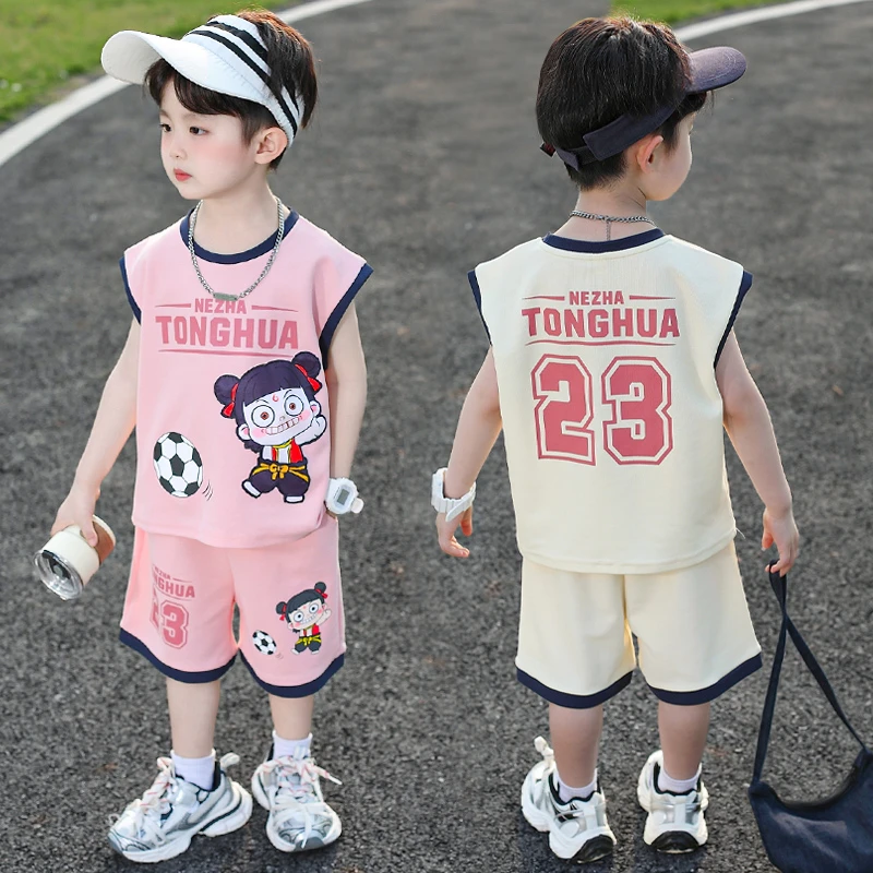 男童哪吒足球无袖休闲套装2025夏季新款儿童衣服宝宝帅气两件套