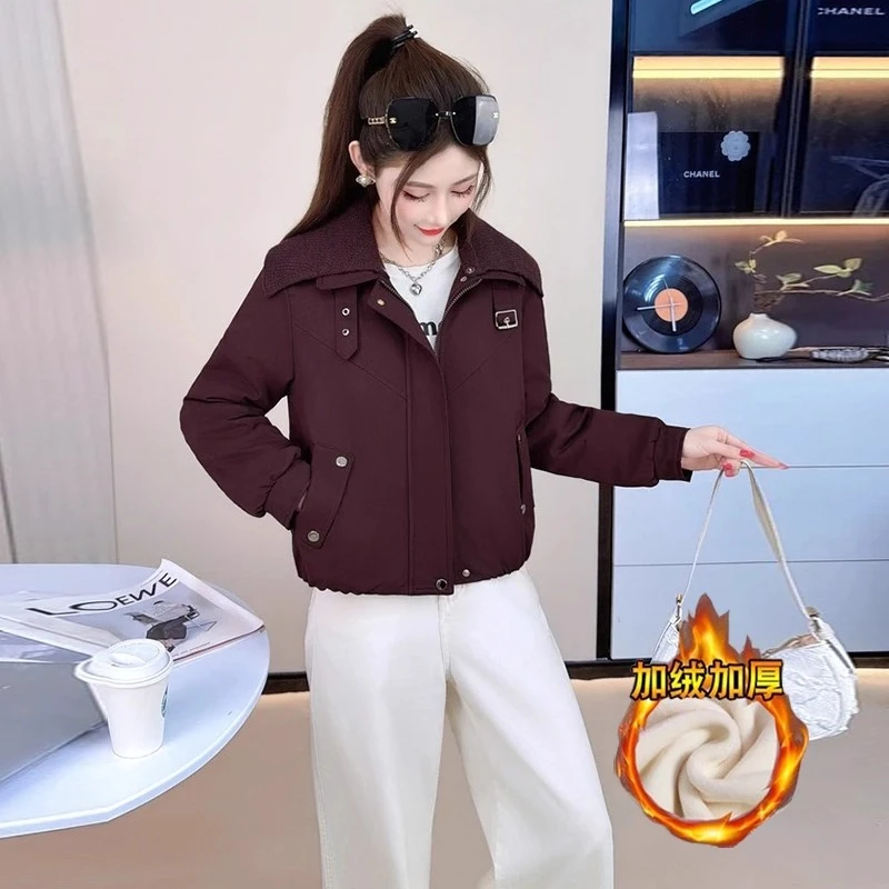 加绒加厚休闲短外套女2025冬季新款洋气显瘦小个子保暖派克棉服潮