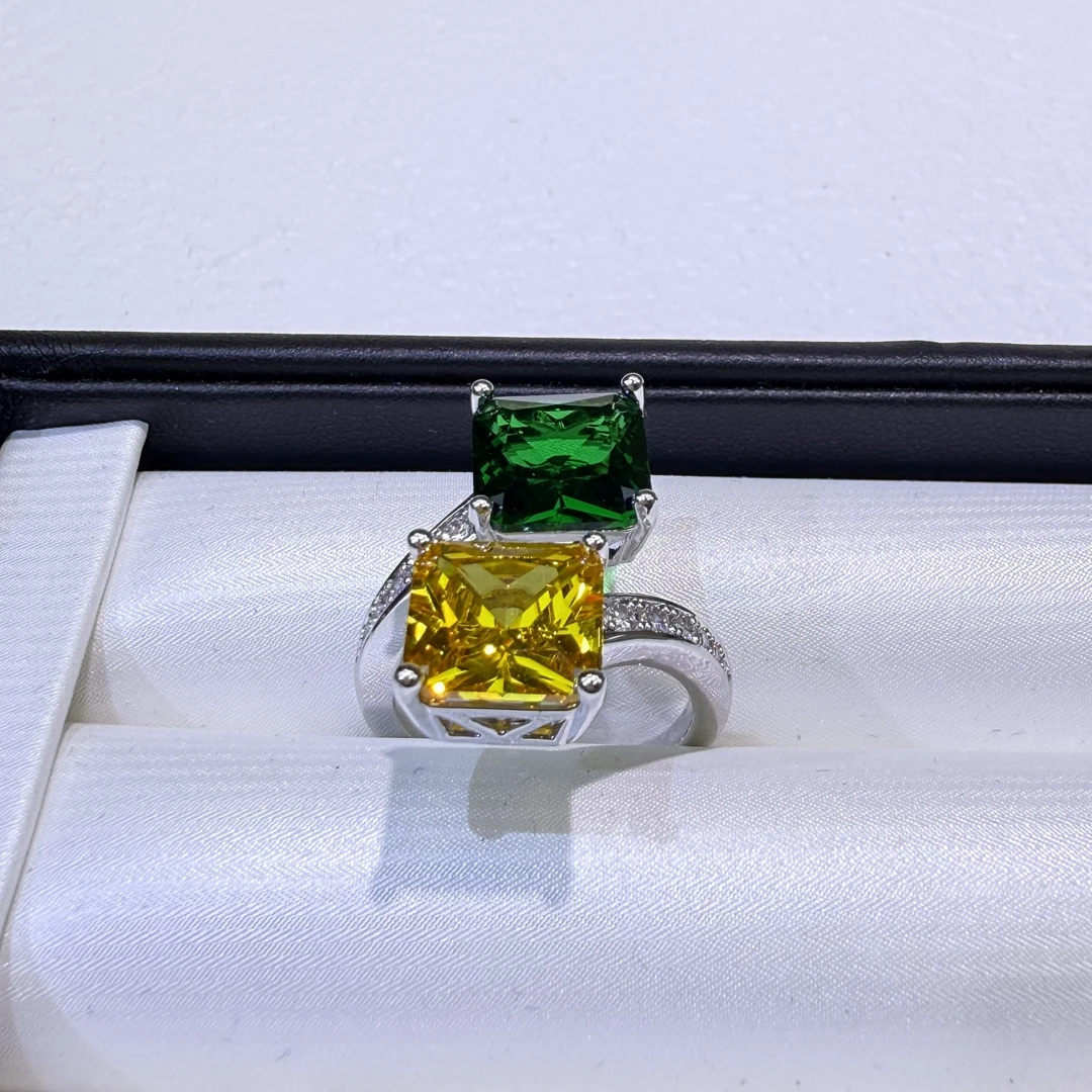 铜合金锆石戒指 BL1208-黄绿双色满镶戒指时尚欧美