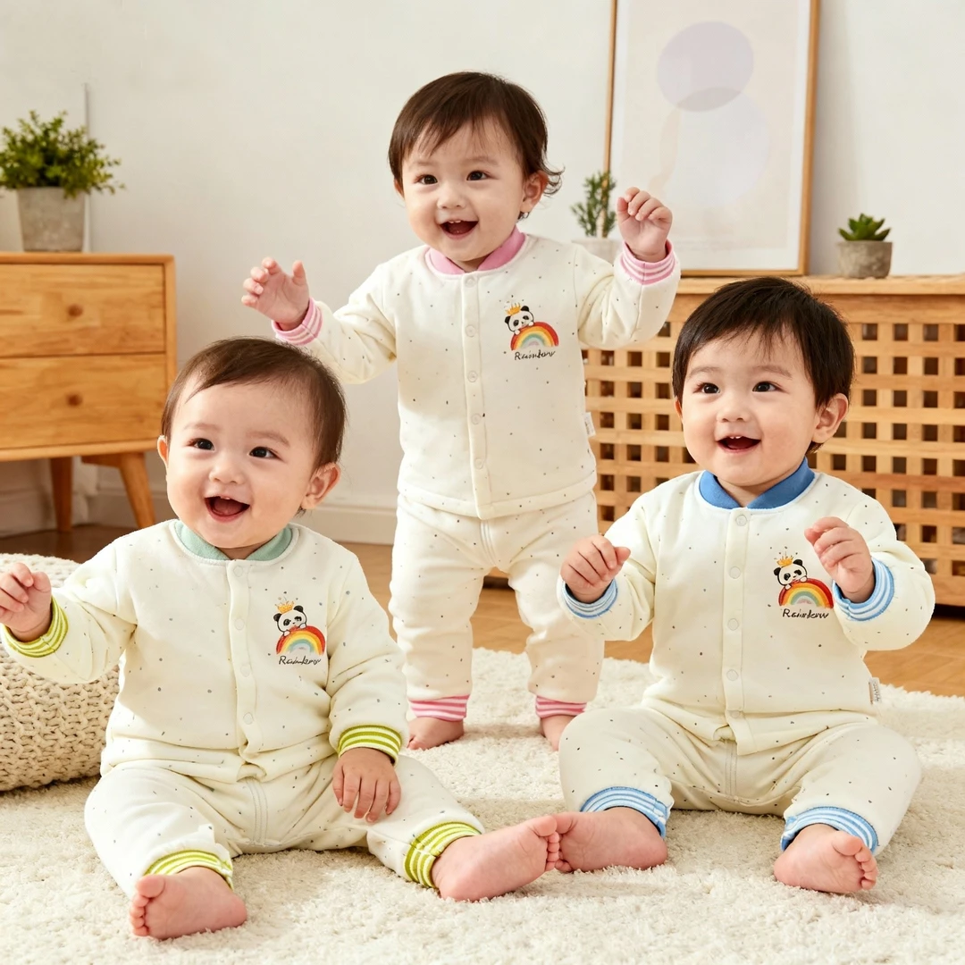 婴儿冬季新生儿秋冬宝宝保暖家居服套装卡通风春秋分体套装
