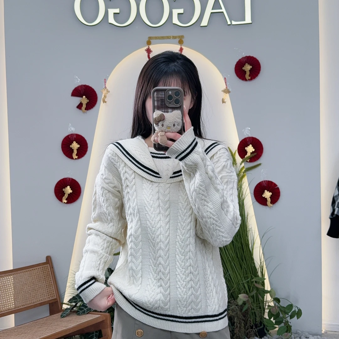 Lagogo/拉谷谷女百搭小香风时尚开衫娃娃领日系秋冬少女