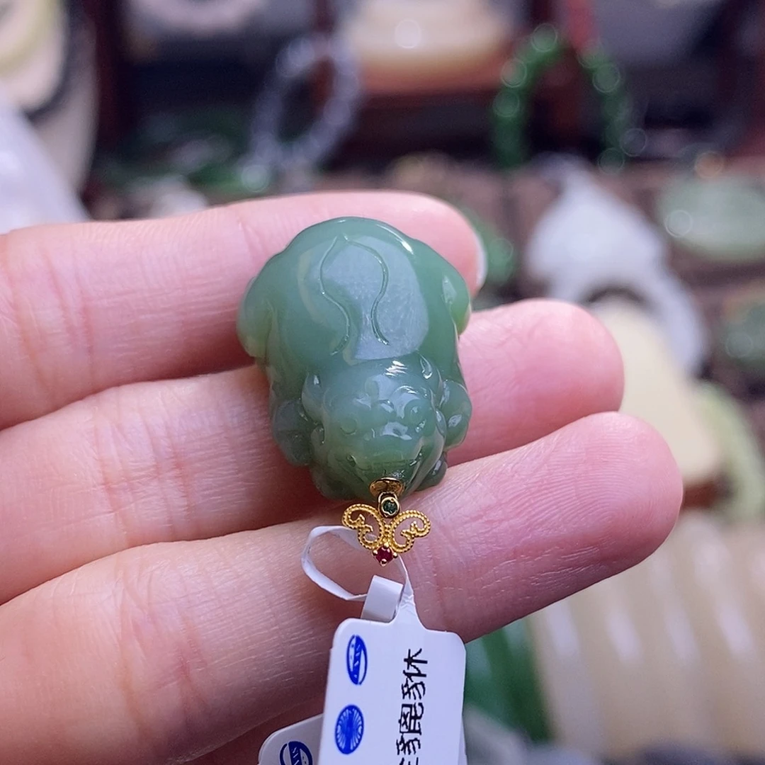 和田玉碧玉猫眼金镶貔貅吊坠未镶嵌往****就