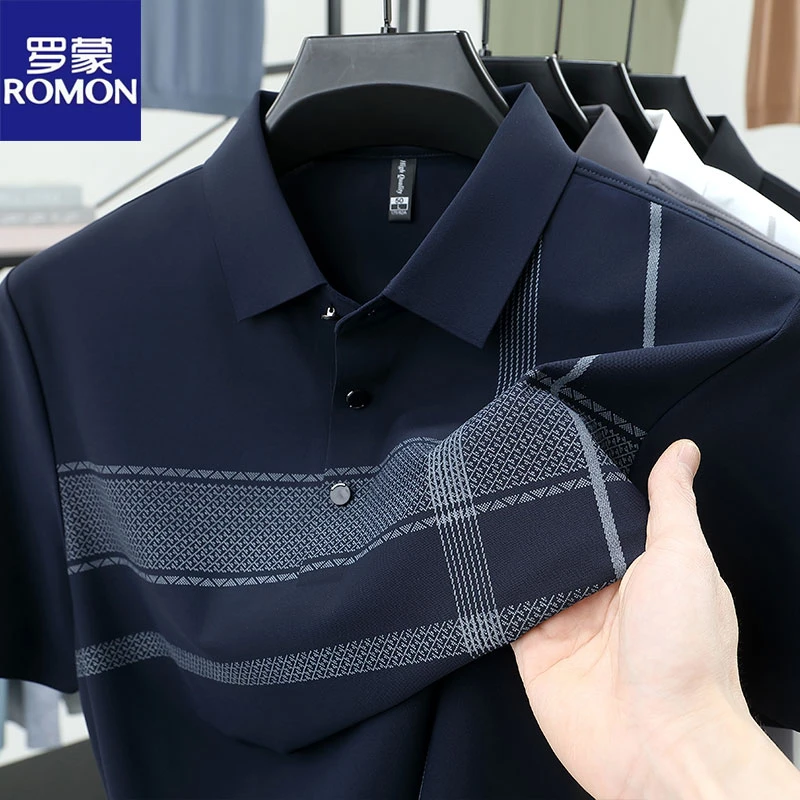 罗蒙男士休闲短袖POLO衫2025夏季薄款弹力透气中老年爸爸装T恤衫