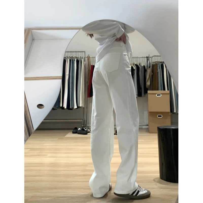 白色牛仔裤女阔腿宽松2025新款小个子窄版直筒裤子春夏秋高腰垂感