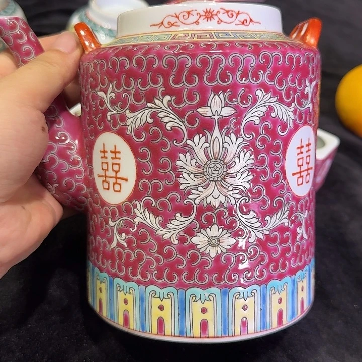 其他陶景德镇红双喜提梁壶