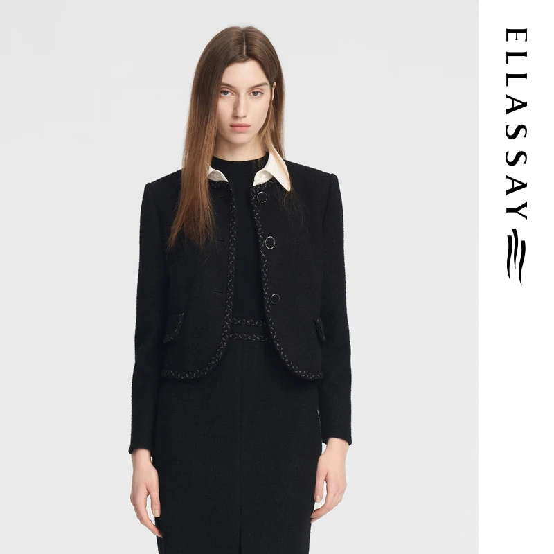 ELLASSAY/歌力思25年秋冬新款小香风假两件短外套女EWE354T02000