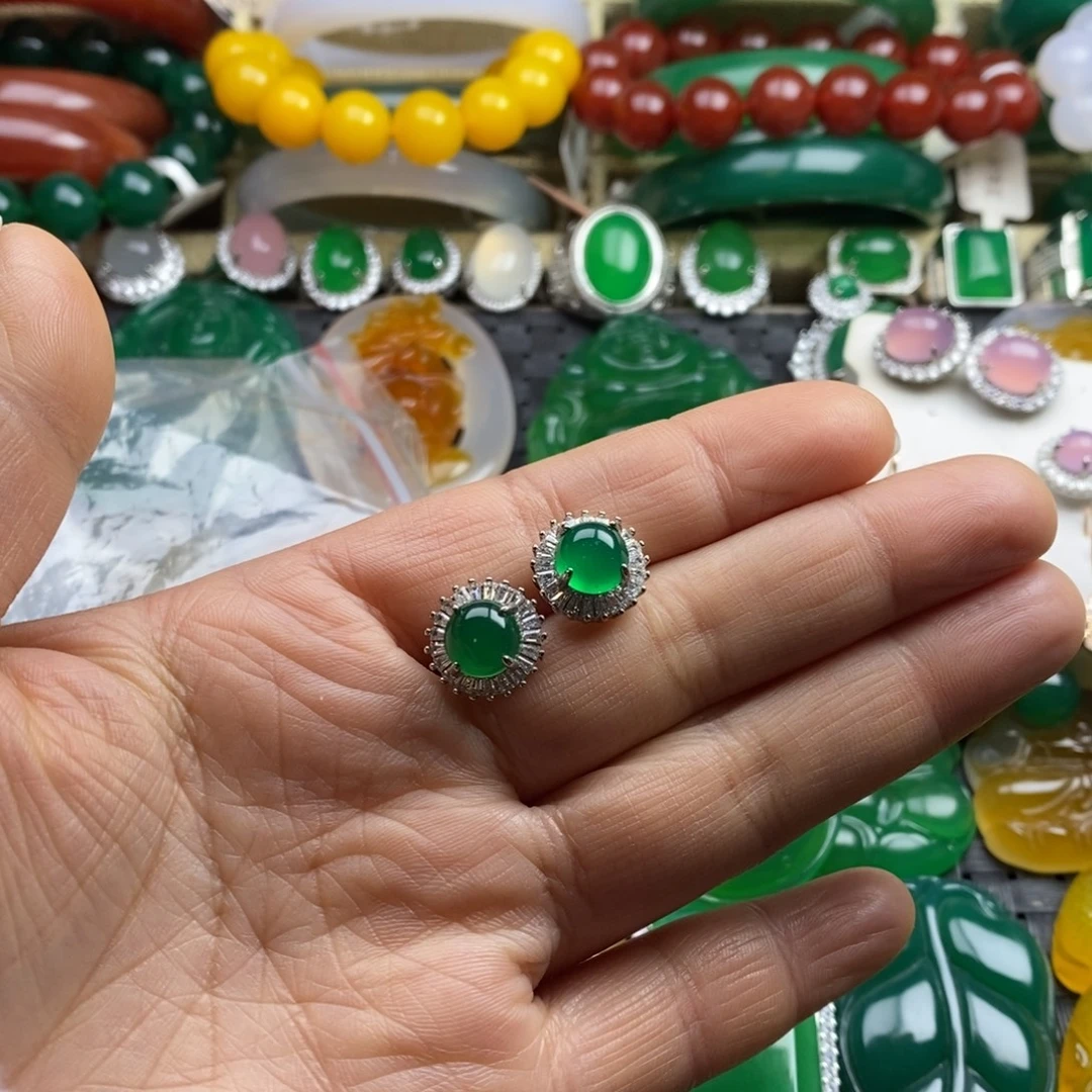 M***i玛瑙/玉髓合金耳钉