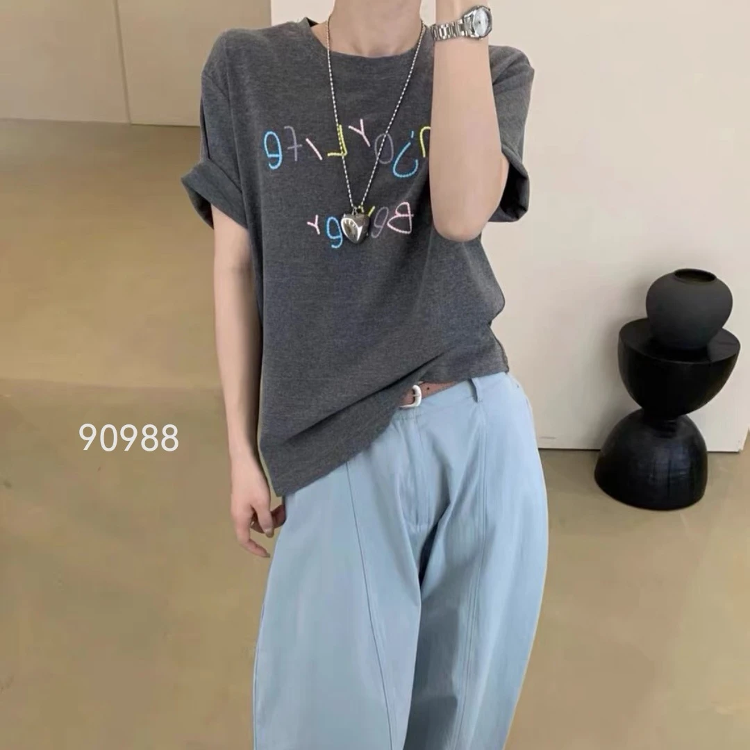 90988  SANFAN  新款刺绣字母T恤