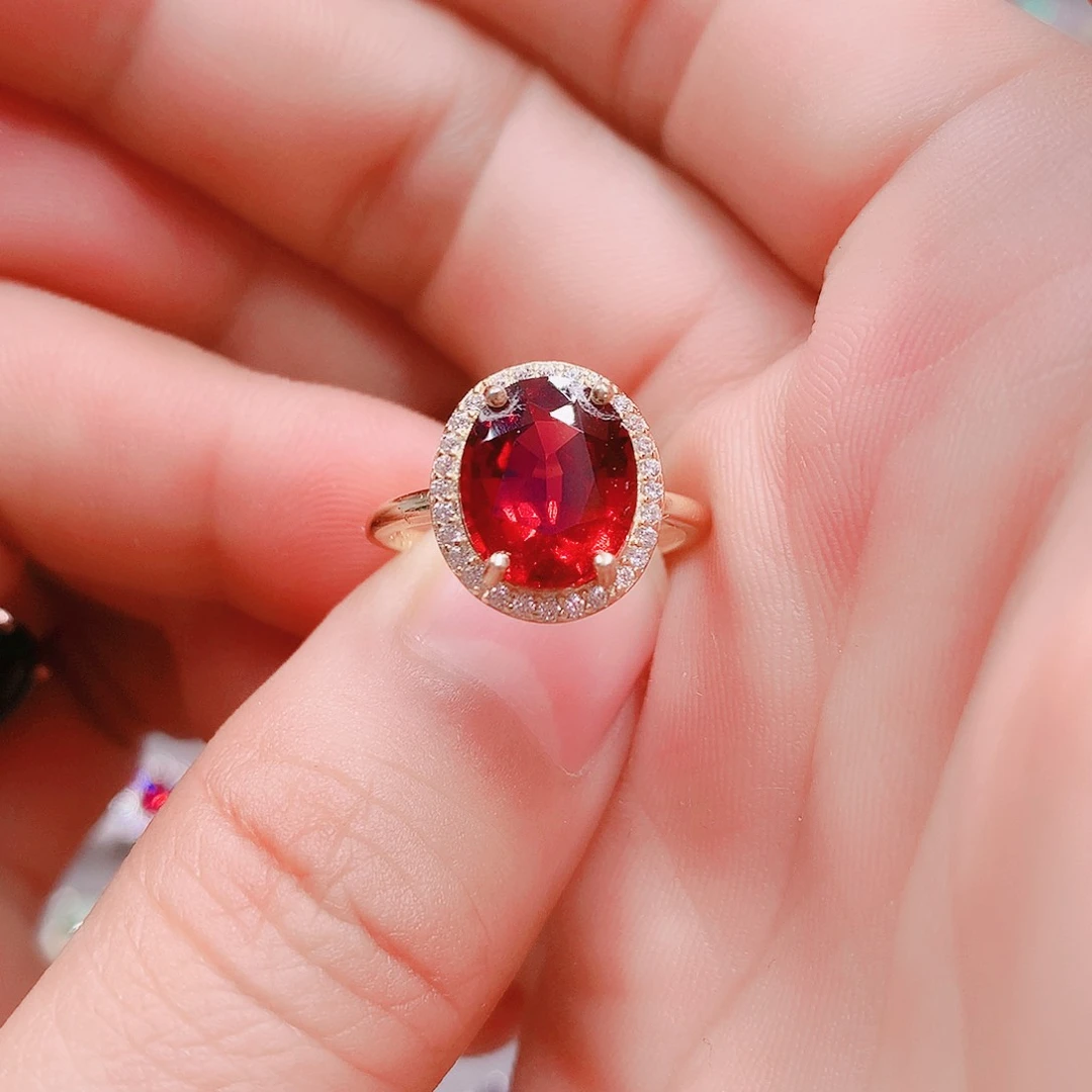 石榴石戒指银S925镶嵌9✖️11
