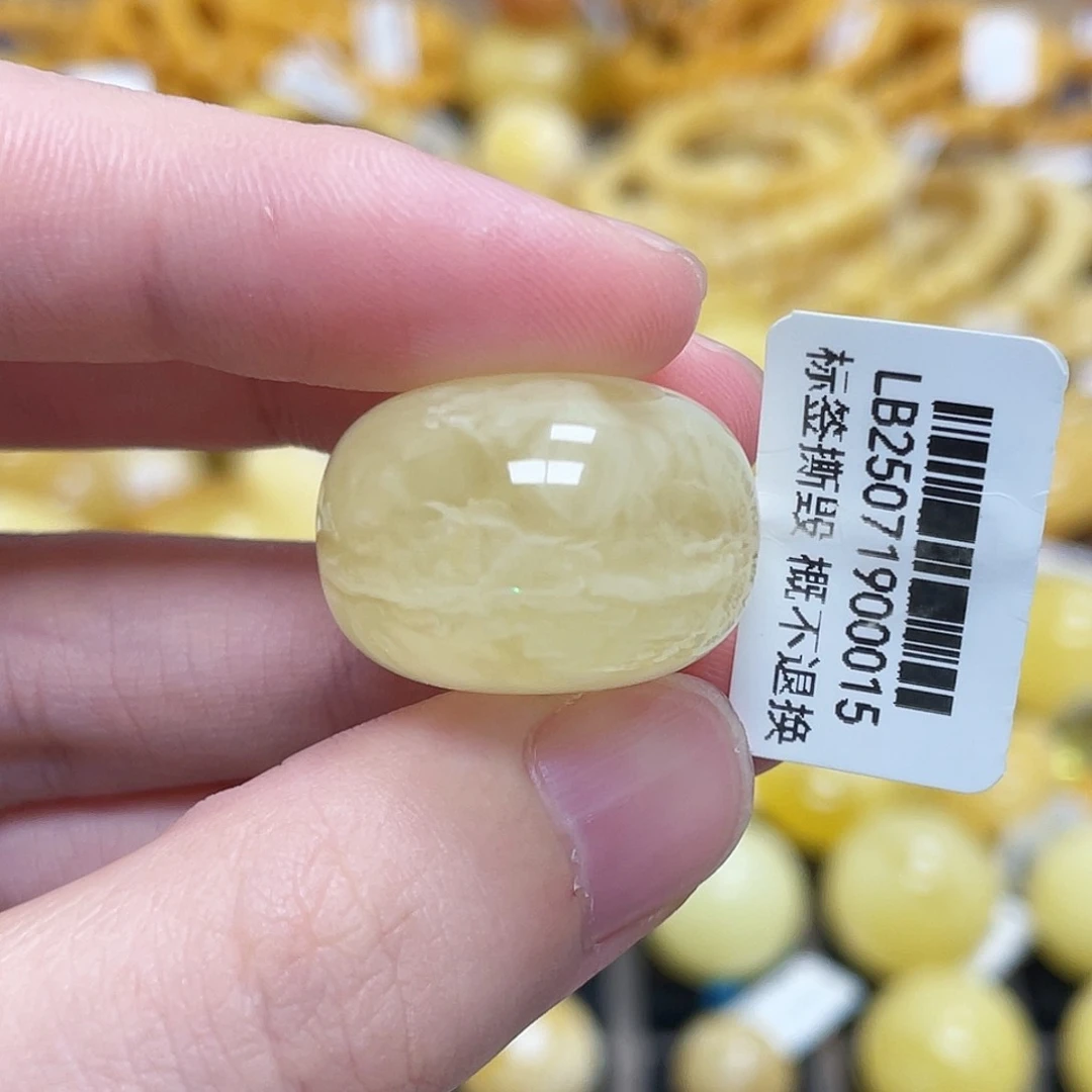 蜜蜡未镶嵌珠宝奇石扣子满蜜冰透虎皮妖花22.9m m