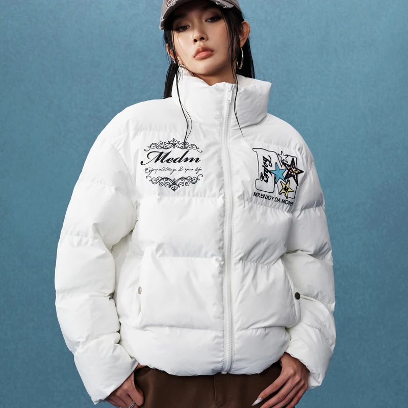 MEDM星星字母刺绣棉服冬季情侣潮流男女同款时尚宽松休闲外套