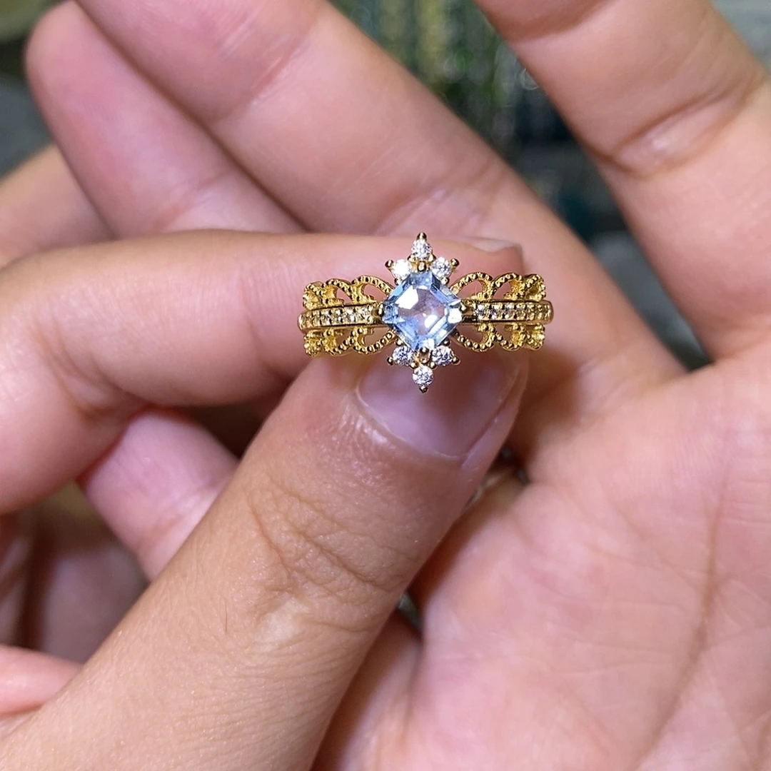 海蓝宝石戒指银S925镶嵌