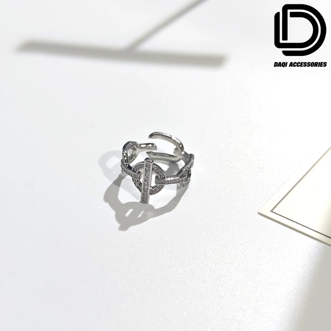 铜合金合成锆石戒指 03715大淇原创潮流小众链条镶锆可调节戒指