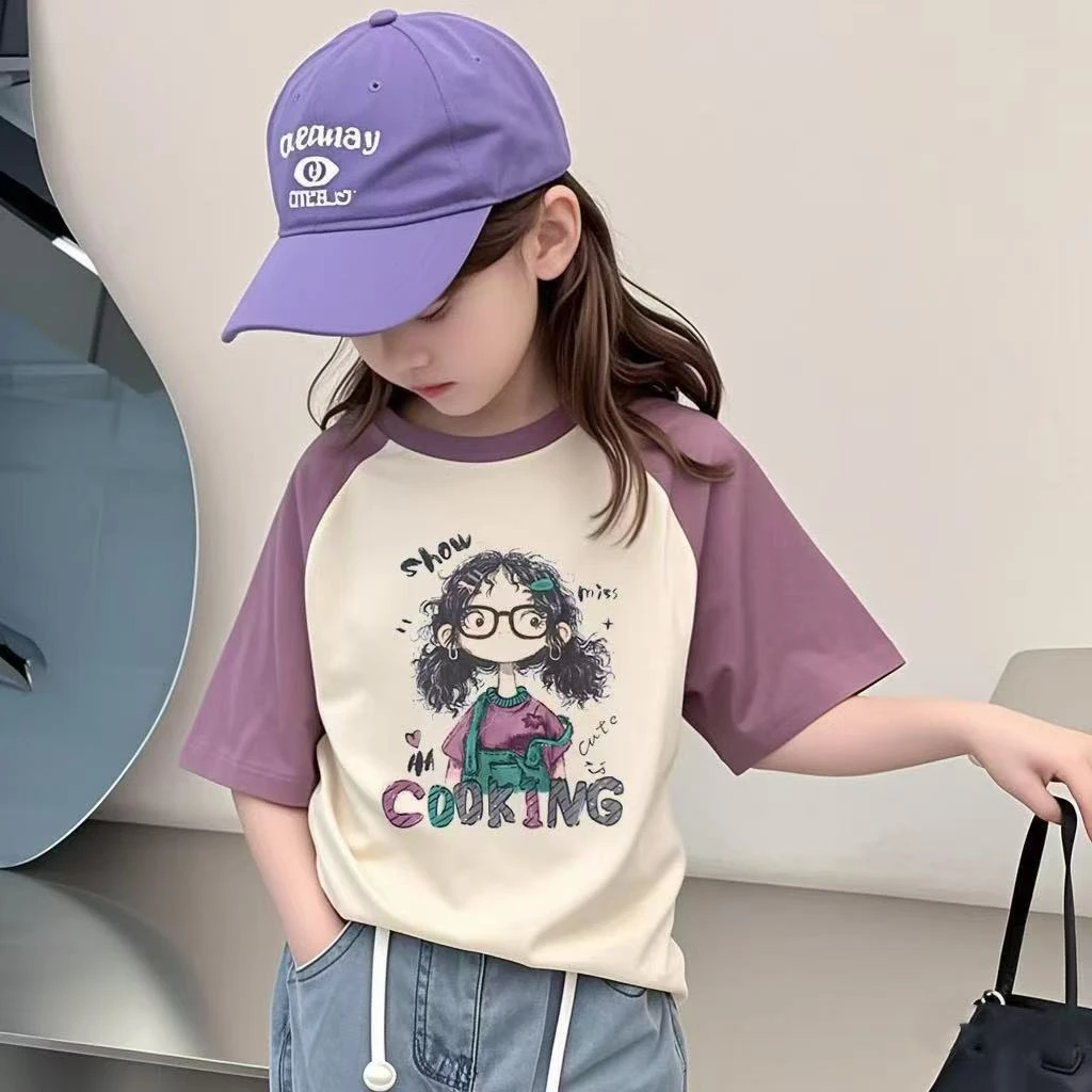 娇娃布迪女童纯棉短袖女孩图像T恤夏儿童夏装中大童女孩插肩上衣