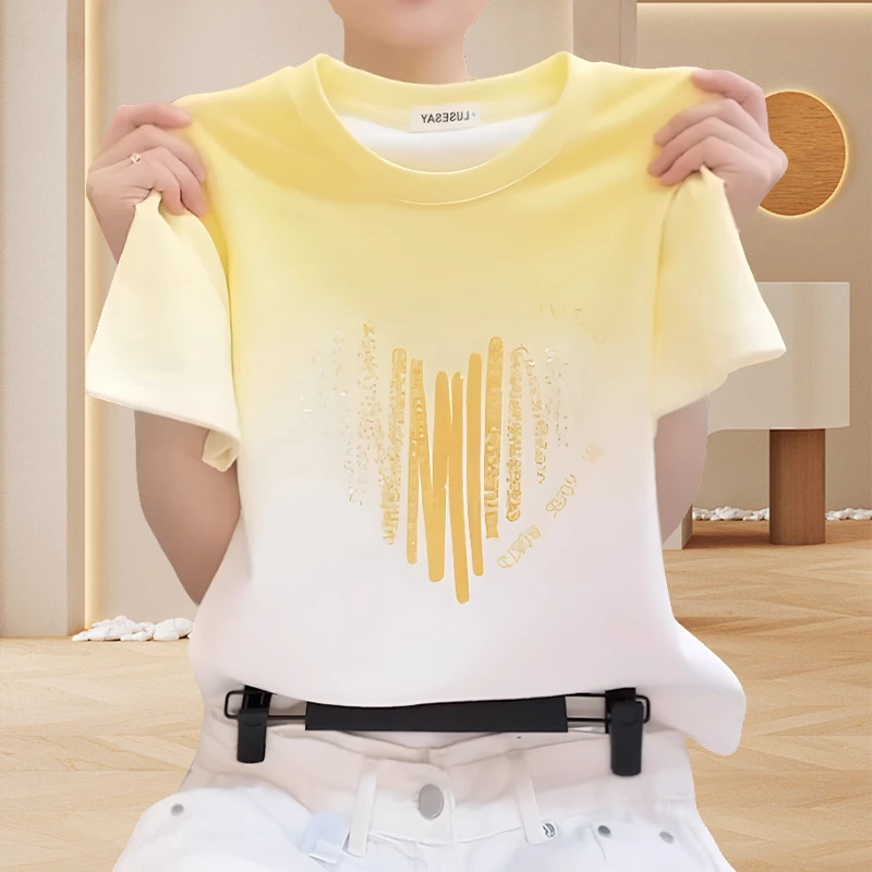 纯棉夏季爱心印花渐变色休闲t恤女短袖设计感时尚减龄个性上衣ins