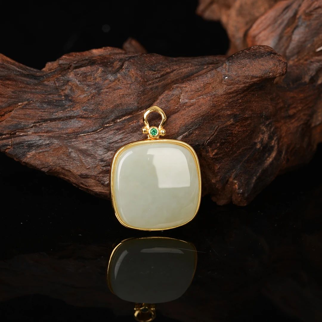 【熊总夫妇】和田玉方形S925银吊坠