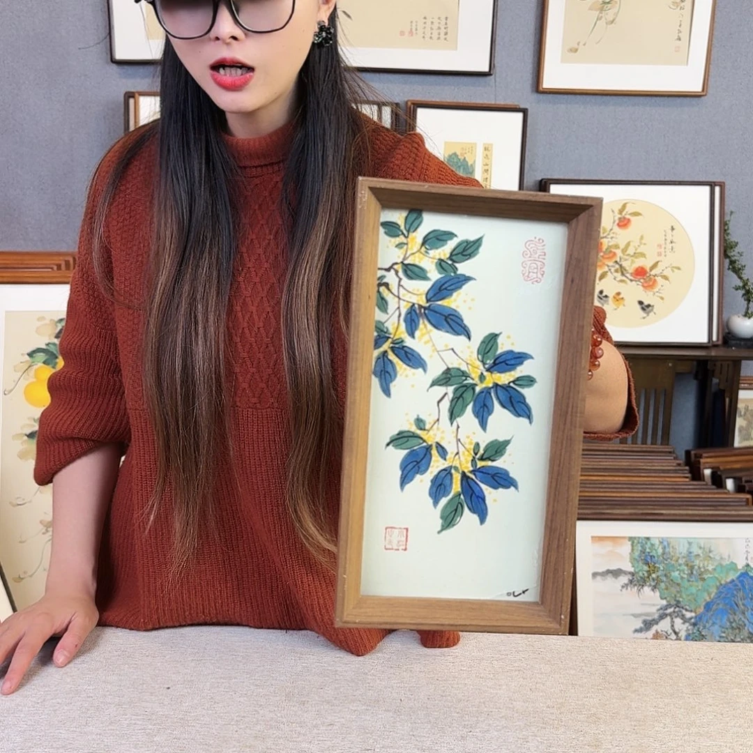 国画手绘带框尺寸：16*29