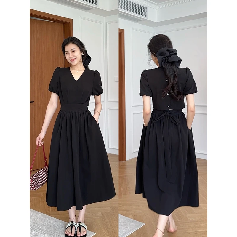 【现货】张阿星法式优雅后腰镂空设计感收腰连衣裙  W425Q09007