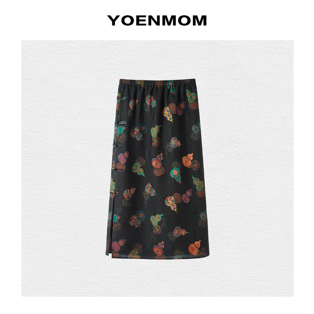 YOENMOM·多彩葫芦·100桑蚕丝香云纱罗手工侧盘扣国风直筒半身裙